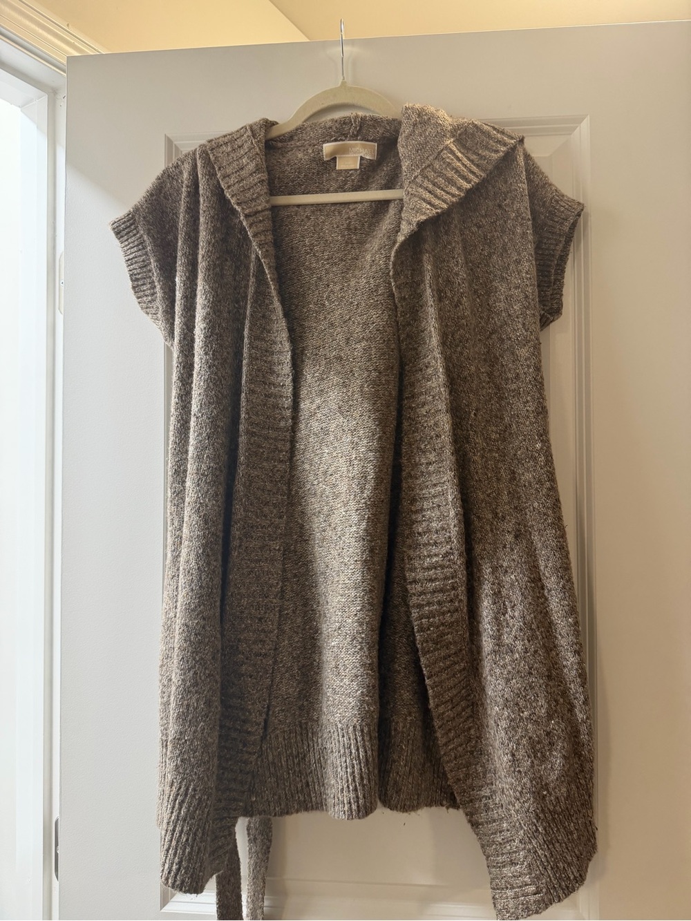 Michael Kors Sleeveless Hooded Open-Front Cardigan - Taupe Heather